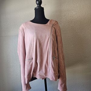Pink Faux Suede Moto Jacket Asymmetrical Zip Soft Lightweight Preppy XL AA611
